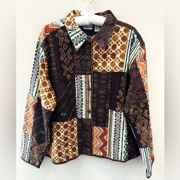 Chico's Jackets & Blazers - CHICO’S Vintage Patchwork Tribal Print Jacket Multicolor Button Front Size 3 XL